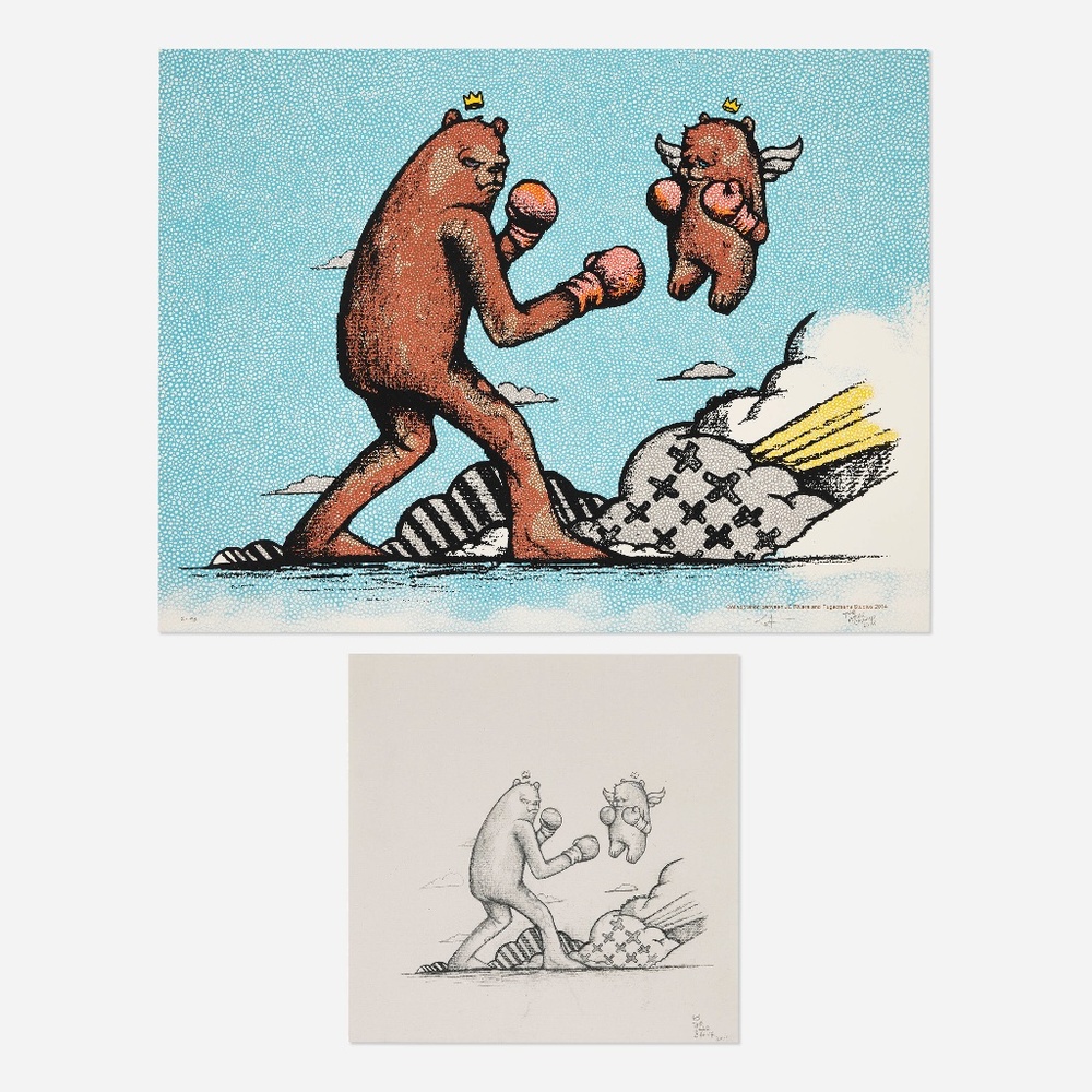 Jc Rivera "Bear Champ" Screenprint With Original Drawing, 2014 - Unframed